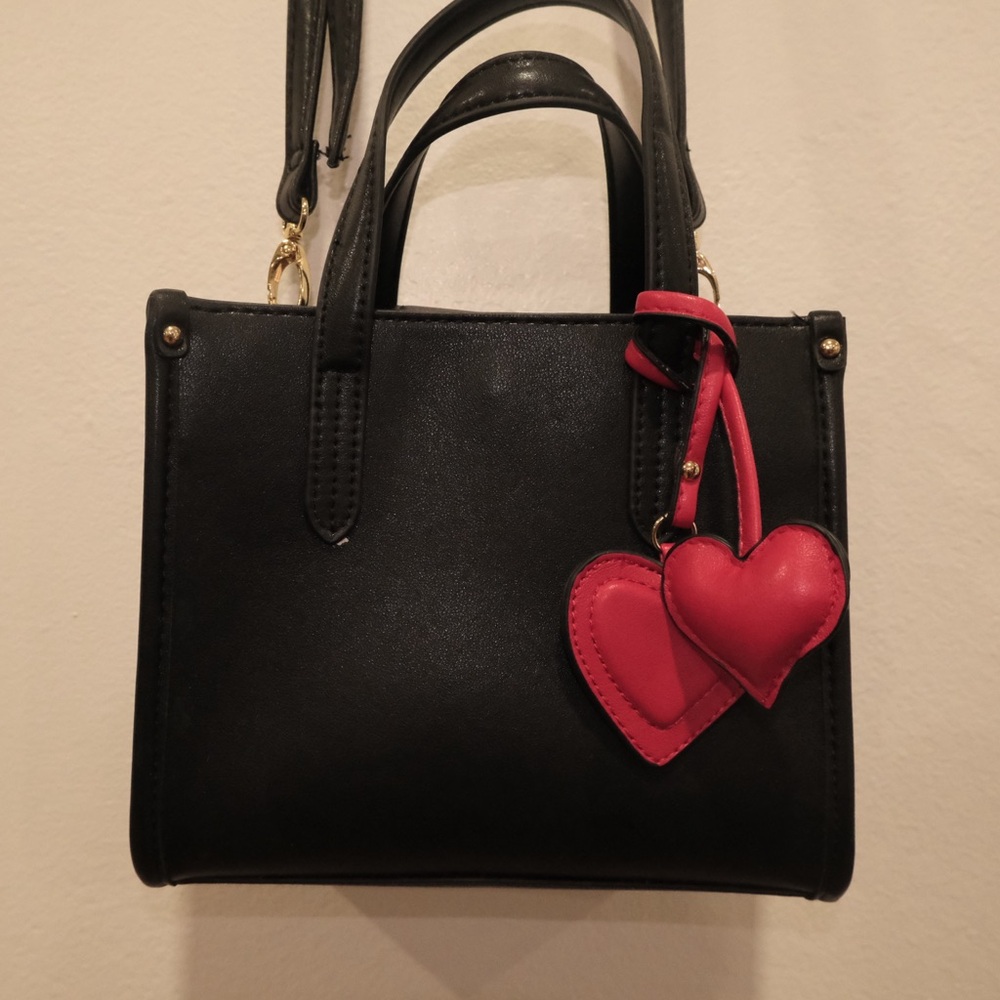 Black Mini Bag with Red Heart Charm